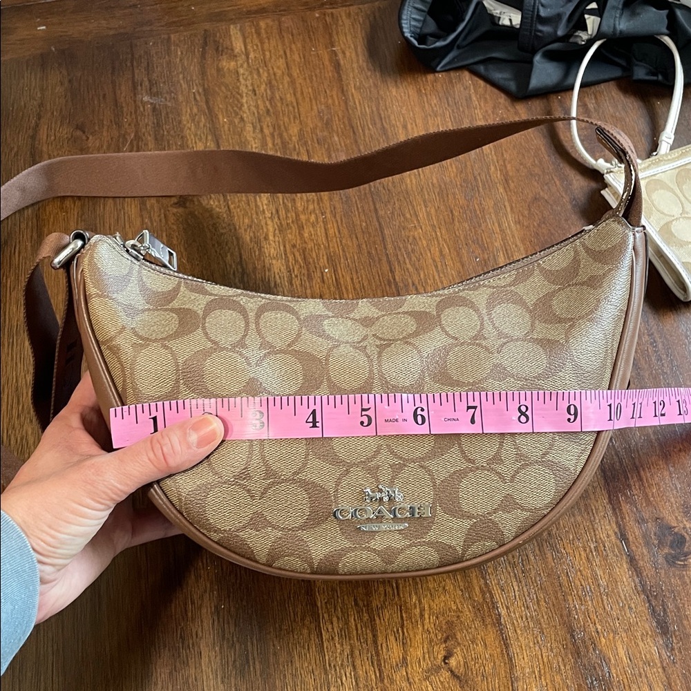 COACH Signature Brown Crescent Shoulder Bag with Adjustable Logo Strap - Picture 8 of 11